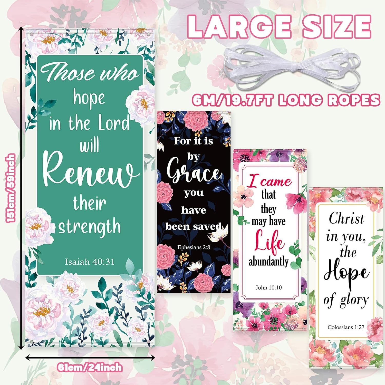 Church Scripture Banners Set – Inspirational Floral Decor for Worship Spaces