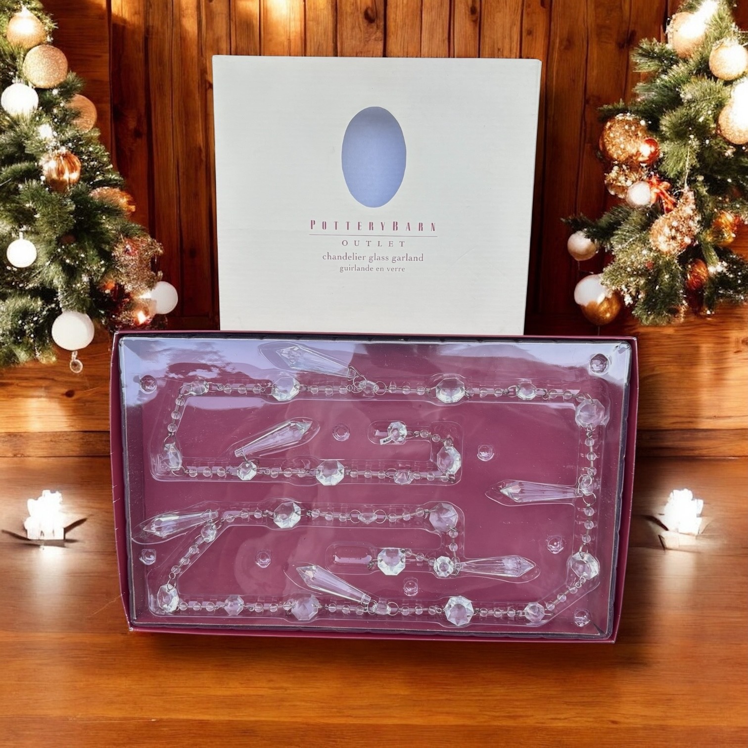 Vintage Discontinued Pottery Barn Chandelier Clear Glass Garland 60 Inches NEW
