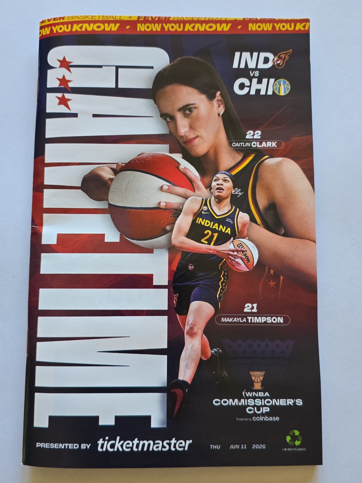 Caitlin Clark Indiana Fever DOUBLE DOUBLE OVERTIME WIN Gametime Program 6/11/26