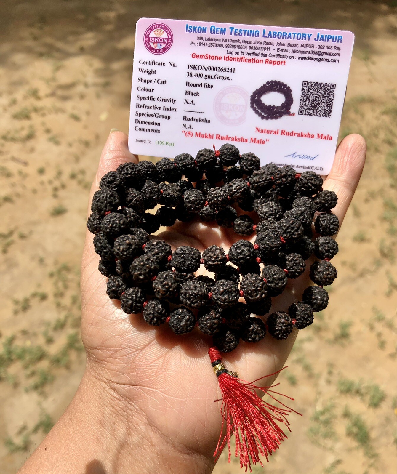 LAB CERTIFIED 5 Mukhi RUDRAKSHA Black Rudraksh Mala ROSARY 108+1 Prayer Beads