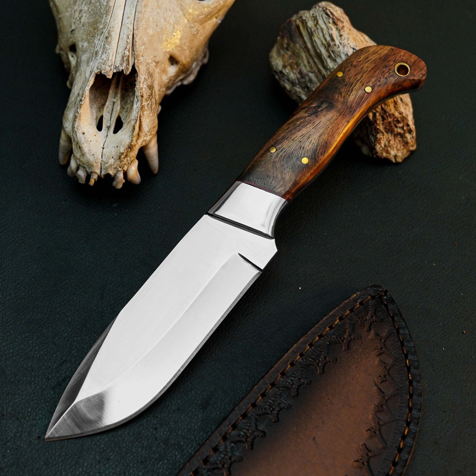 8.7 Inch Bushcraft Hunting Knife Stainless Steel Hunting Blade Wood Handle