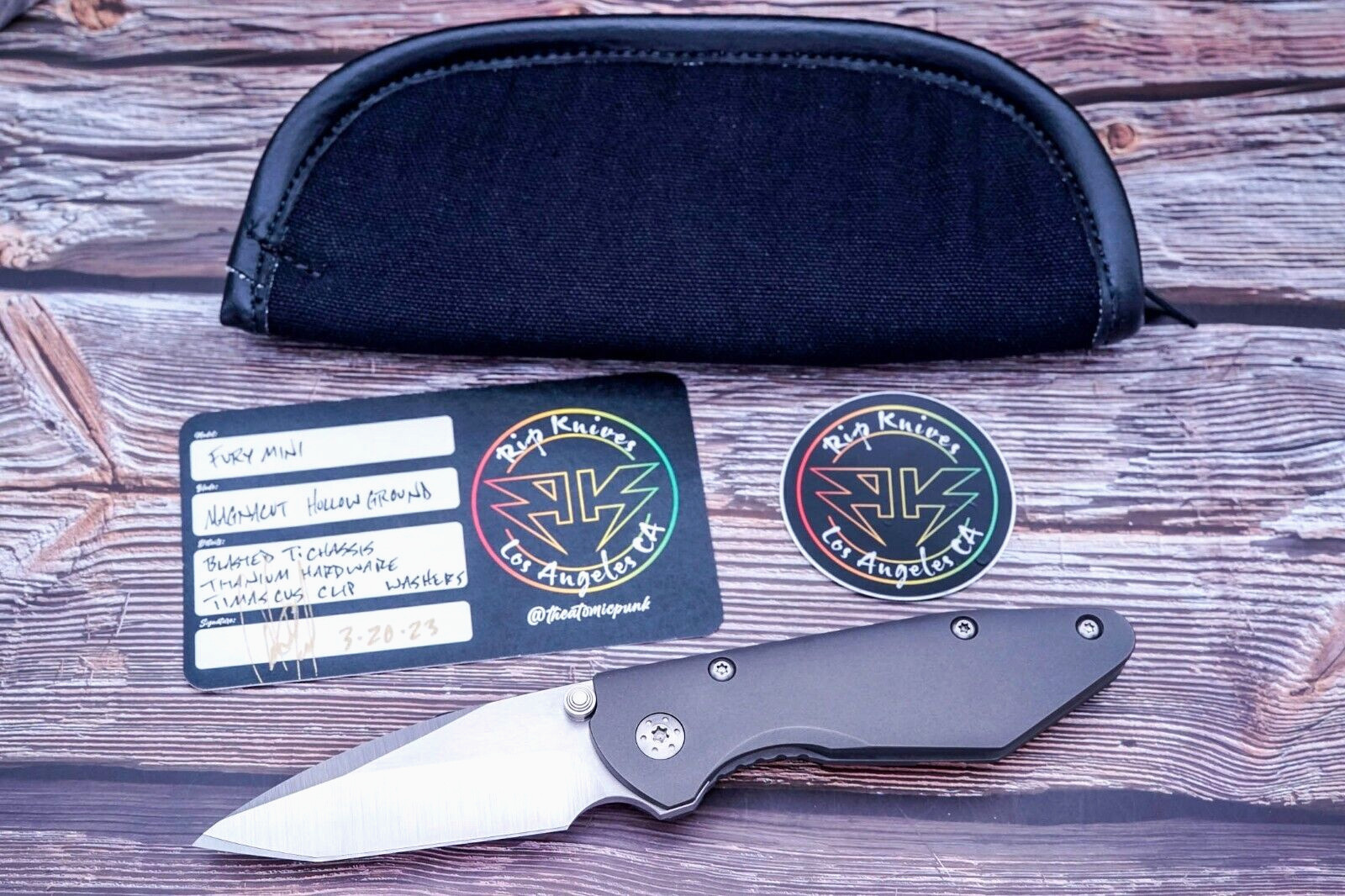 RIP Knives Mini Fury, 2-Tone Magnacut Tanto, Blasted Titanium, Timascus Clip