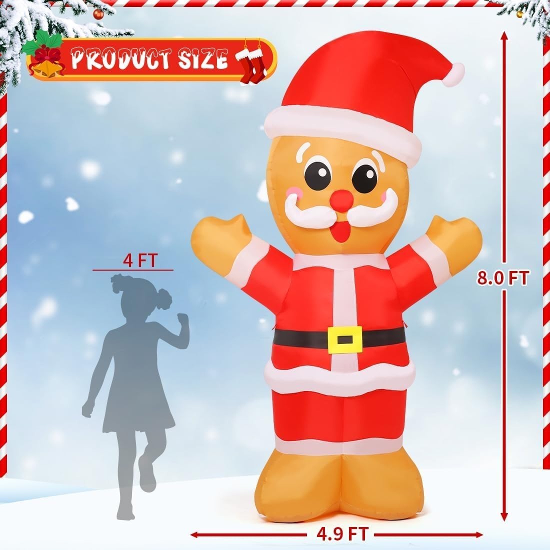 8FT Weather-Resistant Gingerbread Inflatable with LED Lights for Christmas