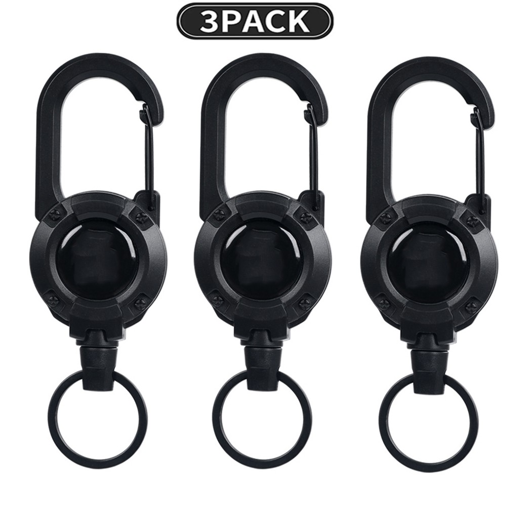 3 Pcs Heavy Duty Keychain Retractable Carabiner Car Key Chain with Badge Holder