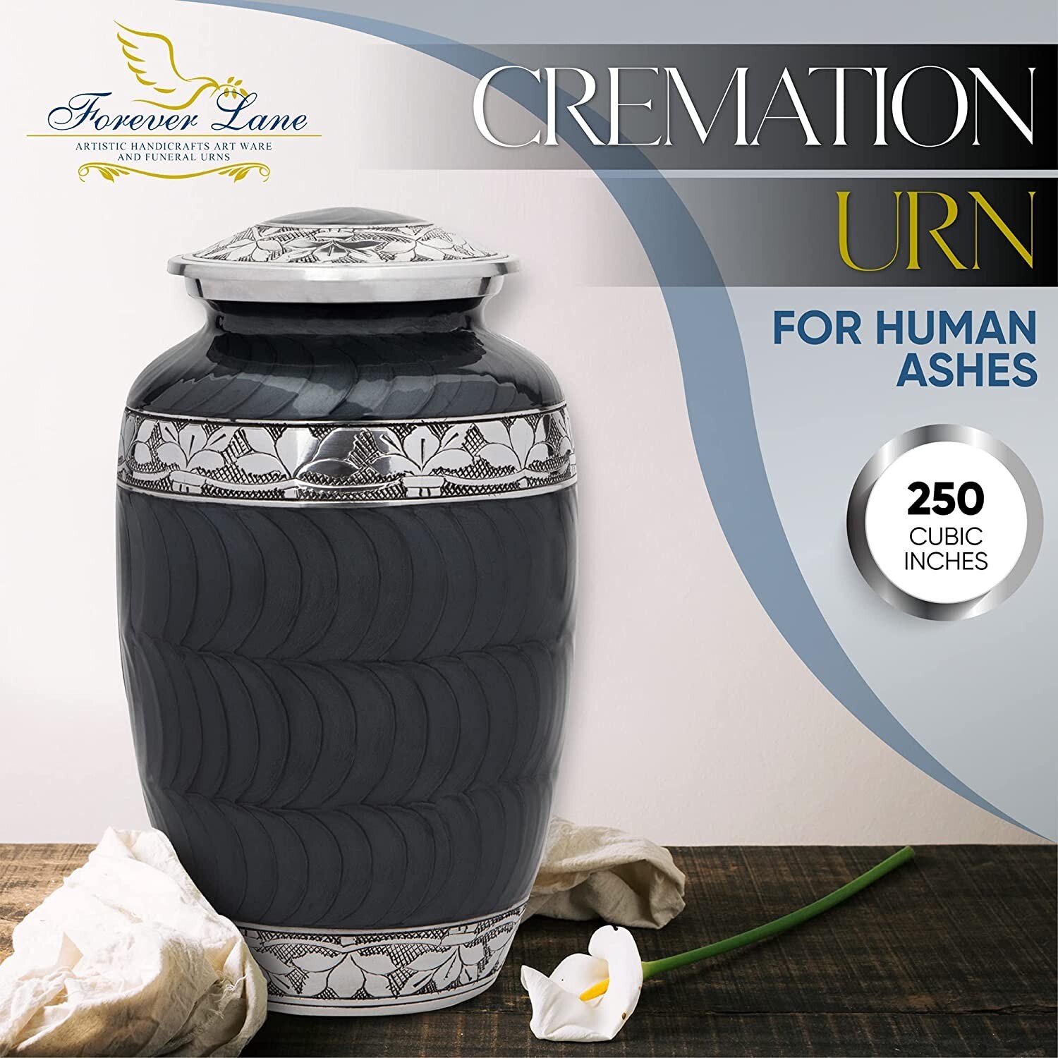 Dark Gray Cremation Urn for Adult Human Ashes with Velvet Bag