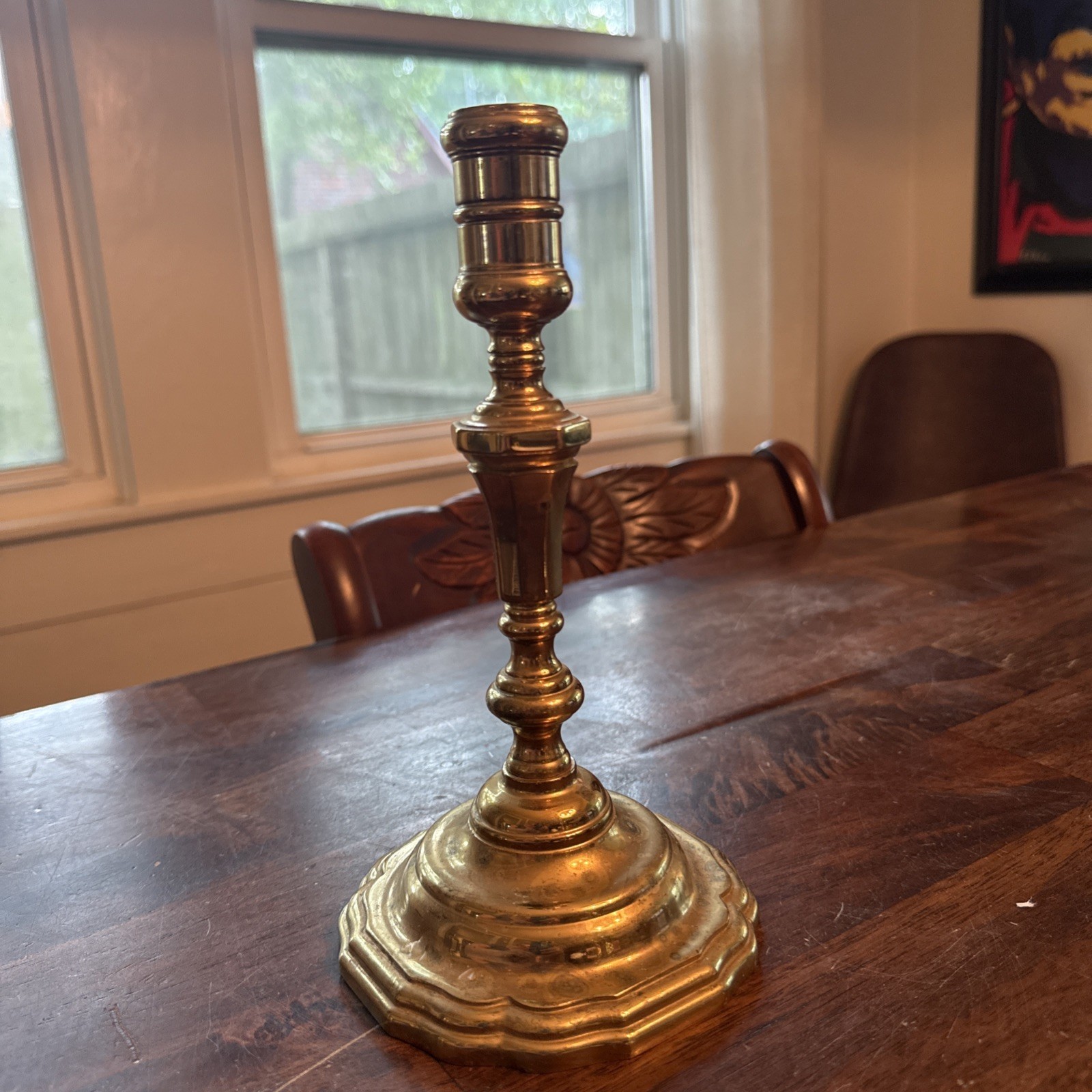 Antique Polished Brass Candlestick w/Scalloped Base 8.75”