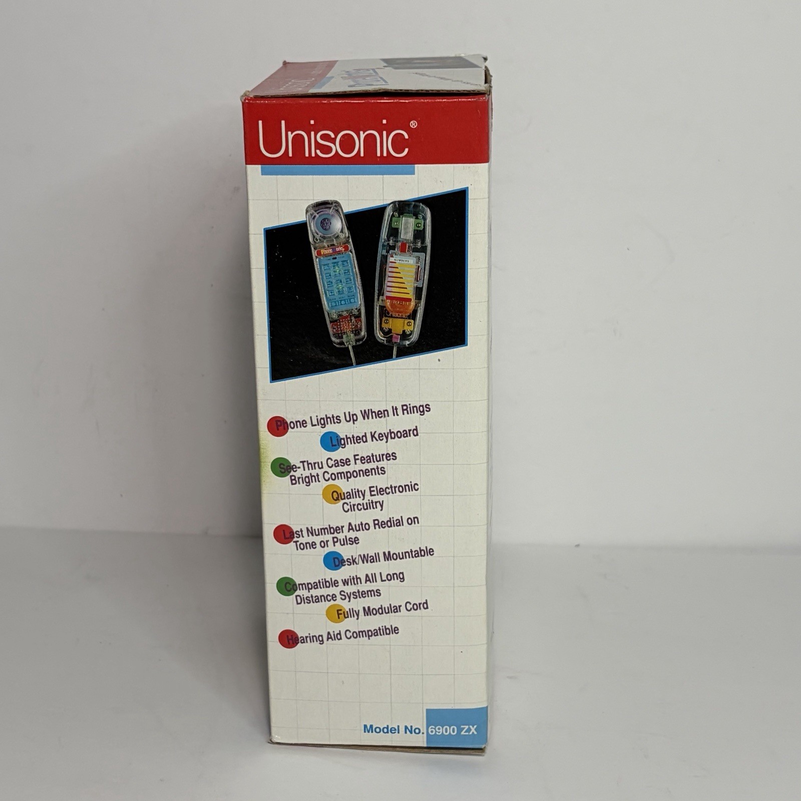 NOS Unisonic PhoneWorks 2 Clear Light Up Corded Phone Model 6900 ZX NIB VTG