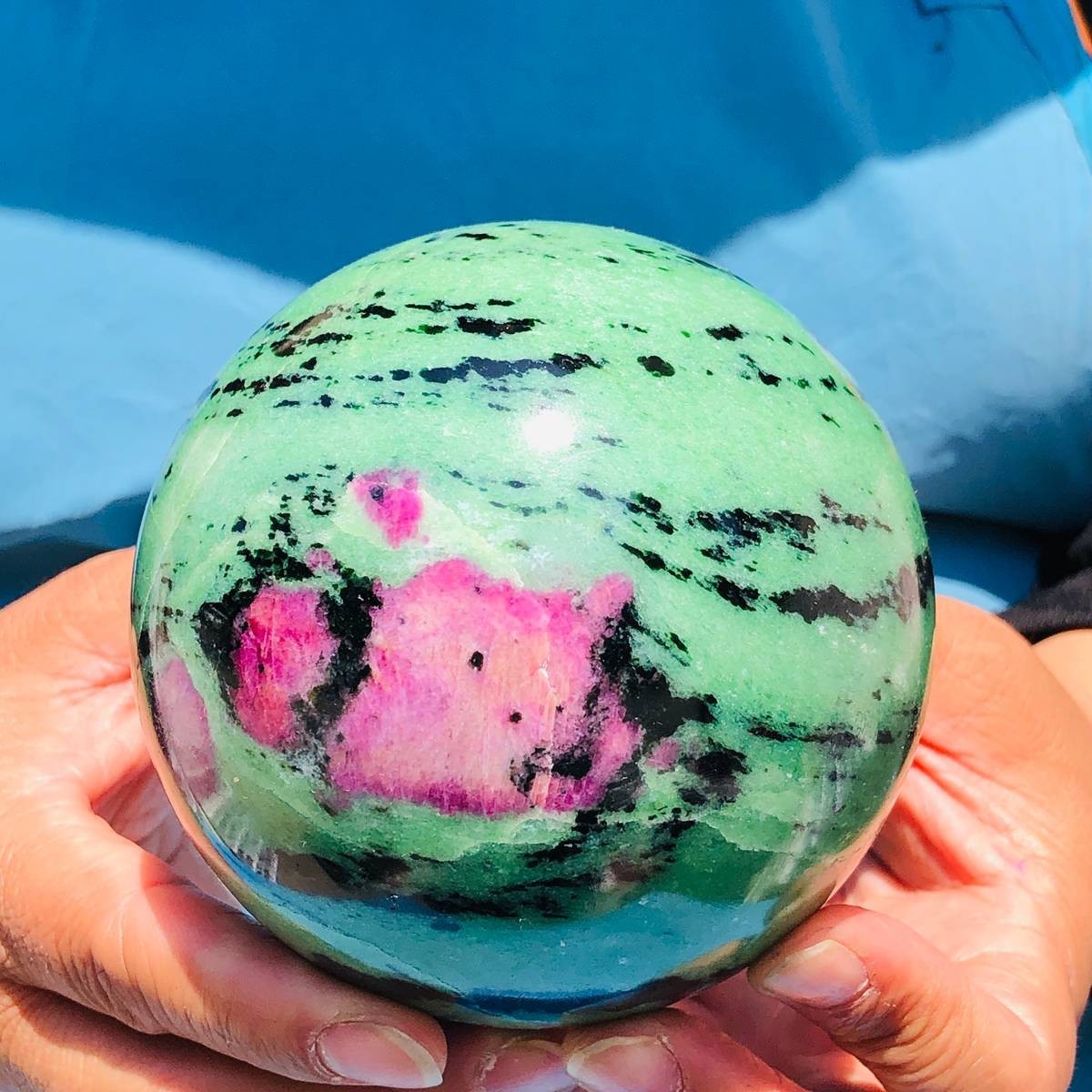 2pcs 6.2LB Natural green Ruby zoisite (anylite) crystal ball sample Healing
