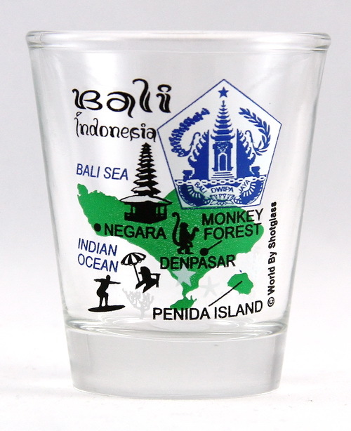 BALI INDONESIA LANDMARKS COLLAGE SHOT GLASS SHOTGLASS