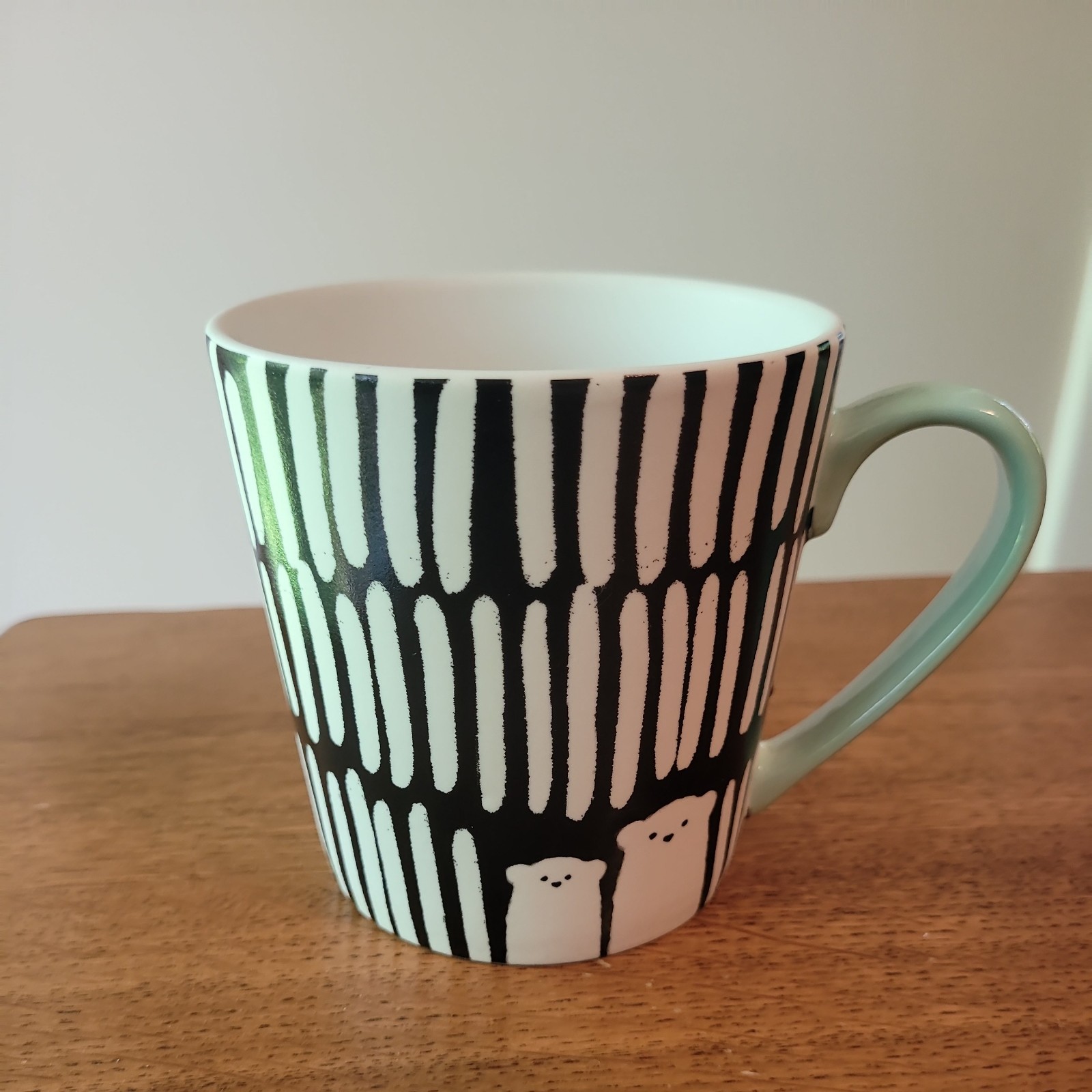 Starbucks Polar Bear Mug 2016 Aqua Green Handle Black and White 12 oz