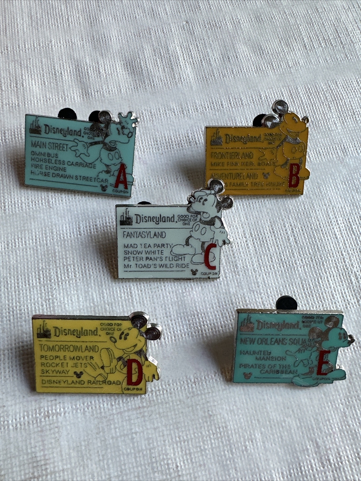 Disney Trading Pins Disneyland Tickets A, B, C, D, E – Set of 5