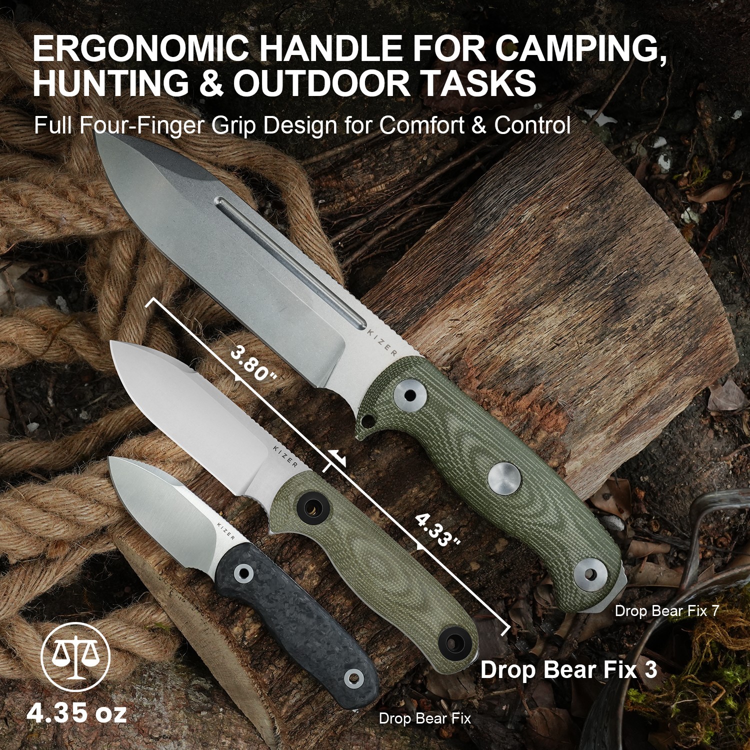 Kizer Drop Bear Fix 3 Fixed Knife 14C28N Blade Micarta Handle Medium Size 1101A2