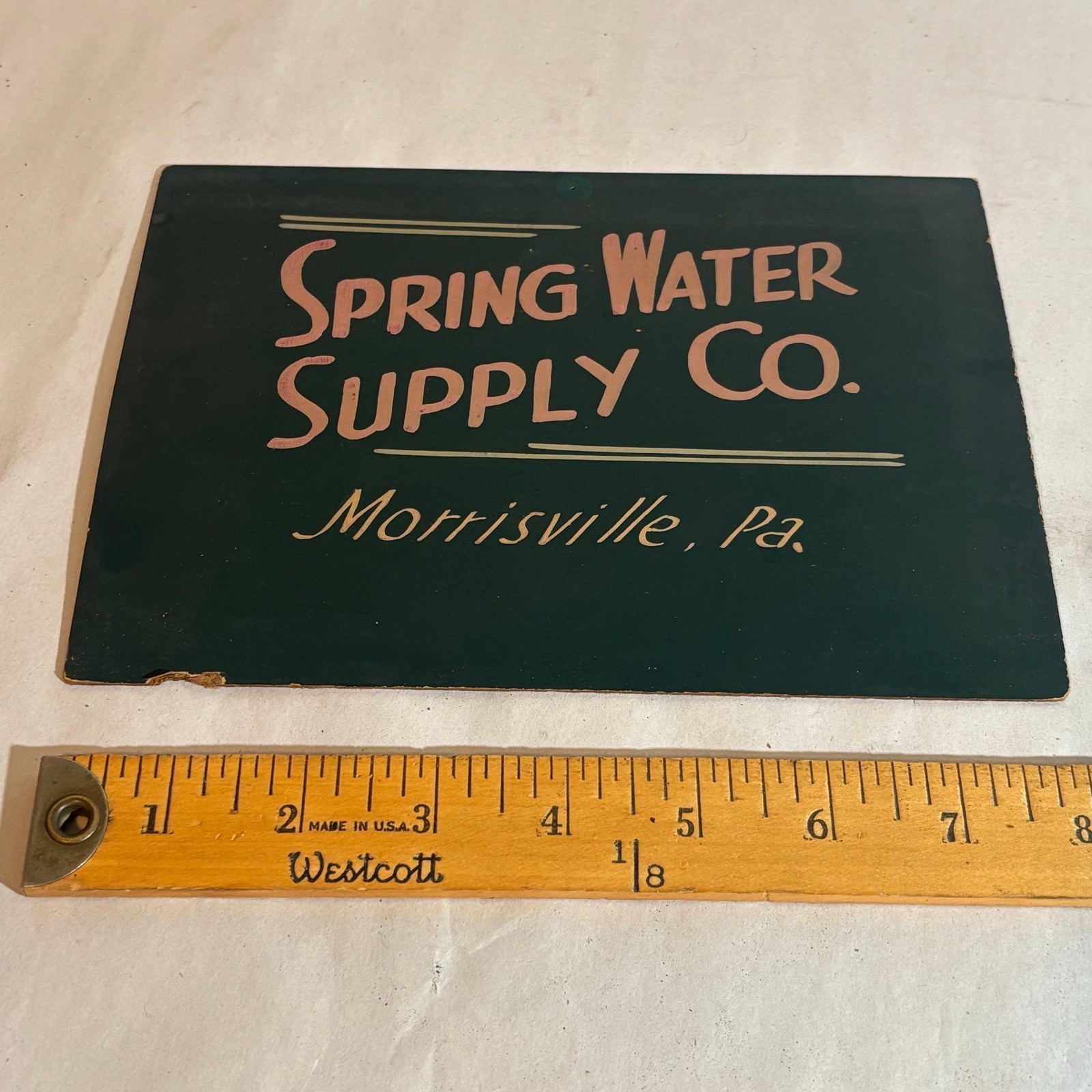SMALL VINTAGE SPRING WATER SUPPLY CO. MORRISVILLE PA PENNSYLVANIA CARDBOARD SIGN