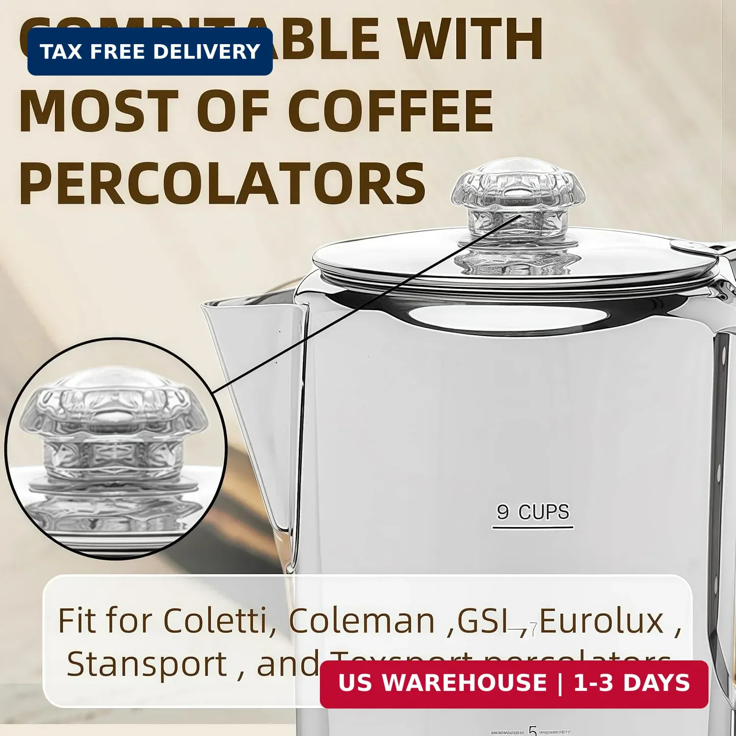 Coffee Percolator Glass Top Replacement for Coletti, Coleman, Gsi, Eurolux, Stan