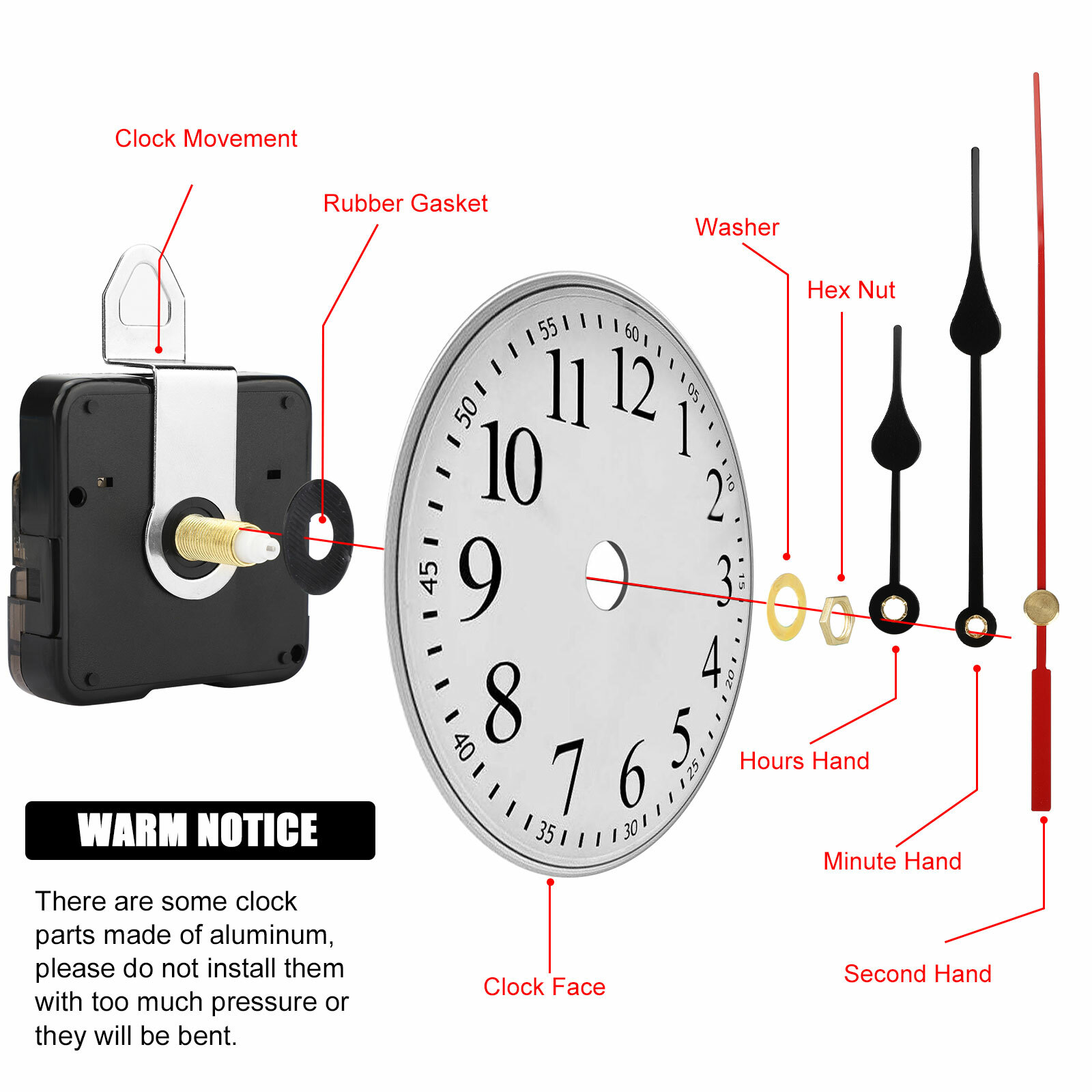 Replacement Silent Quartz Clock Movement Mechanism Battery Powered Hand Tool Kit