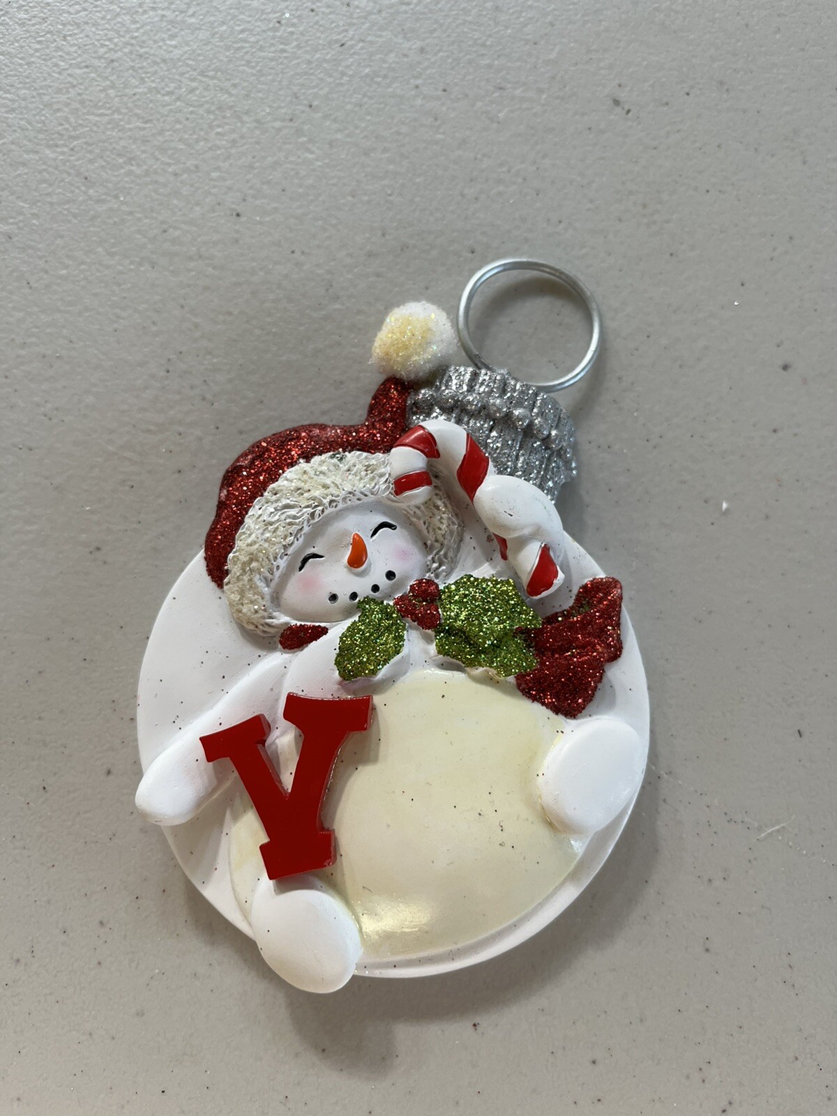 Kurt Adler 3 Monogram Snowman “V” Glitter Claydough Christmas Disk Ornaments