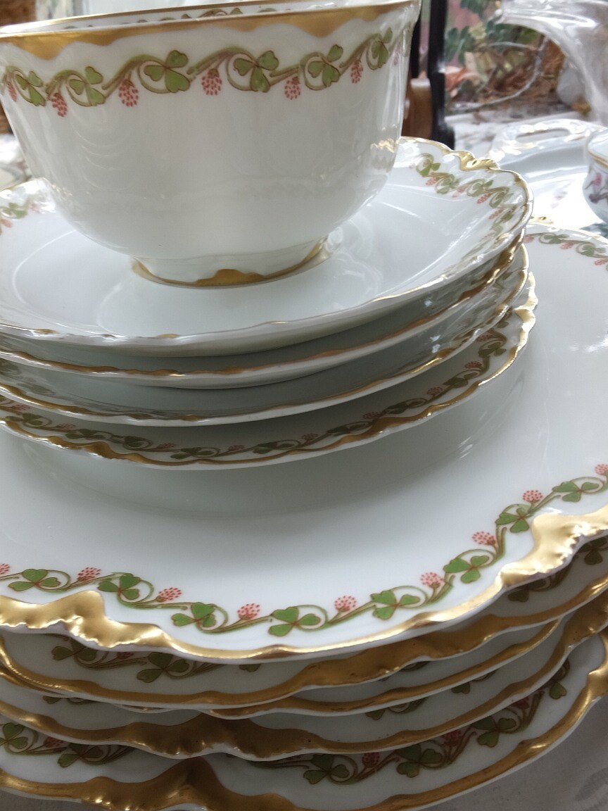 Rare set 12 plates cups Gold Rim Antique Haviland & C mark 1905-1931