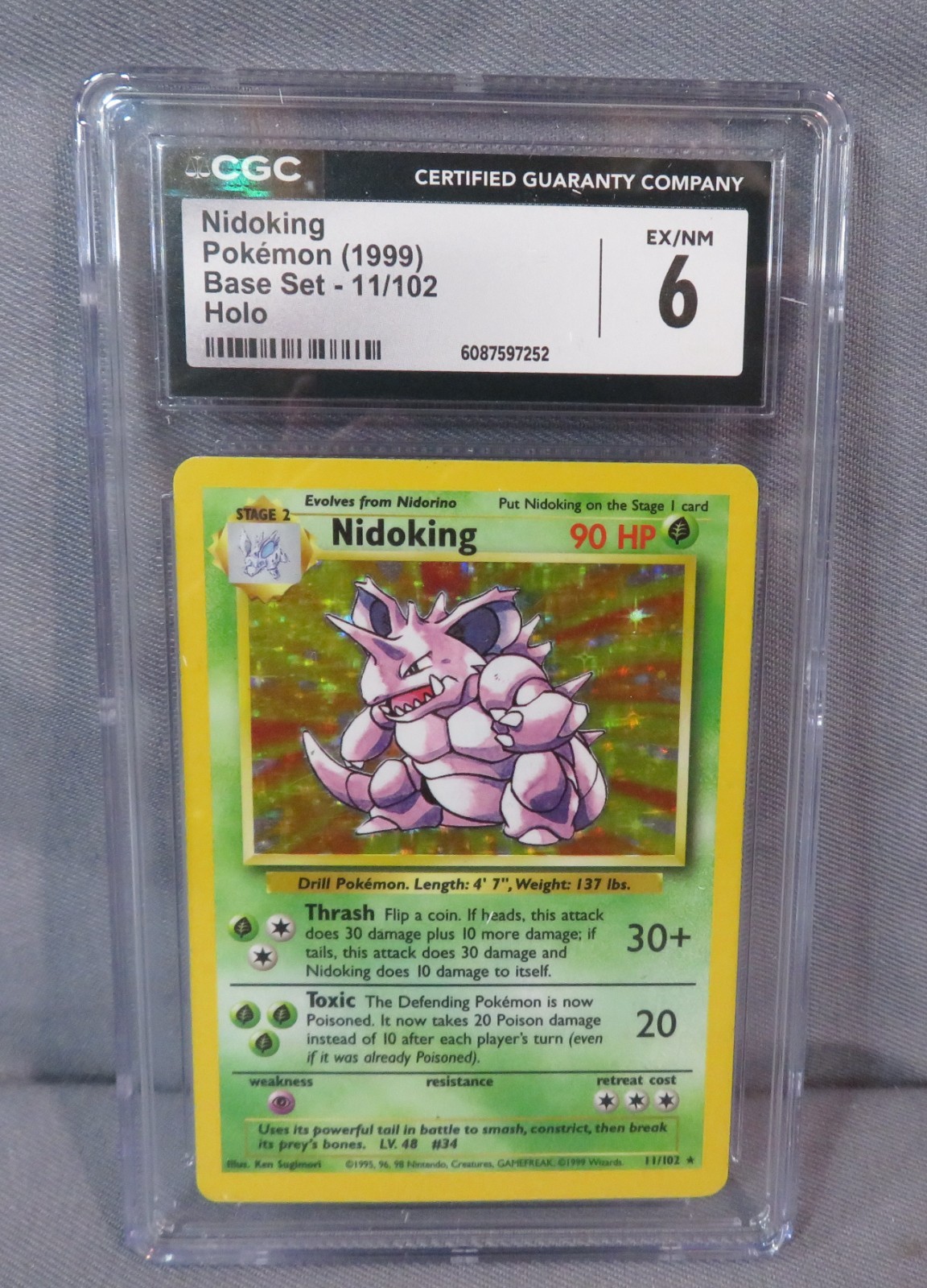 NIDOKING Pokemon 1999 Base Set 11/102 HOLO Card CGC 6 Excellent/Near Mint