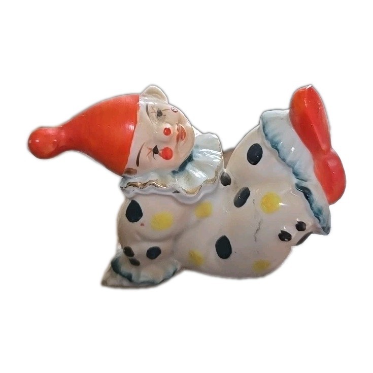 Vintage Clown Made in Japan? Marked Polka Dots Porcelain Ceramic 3″ Tall