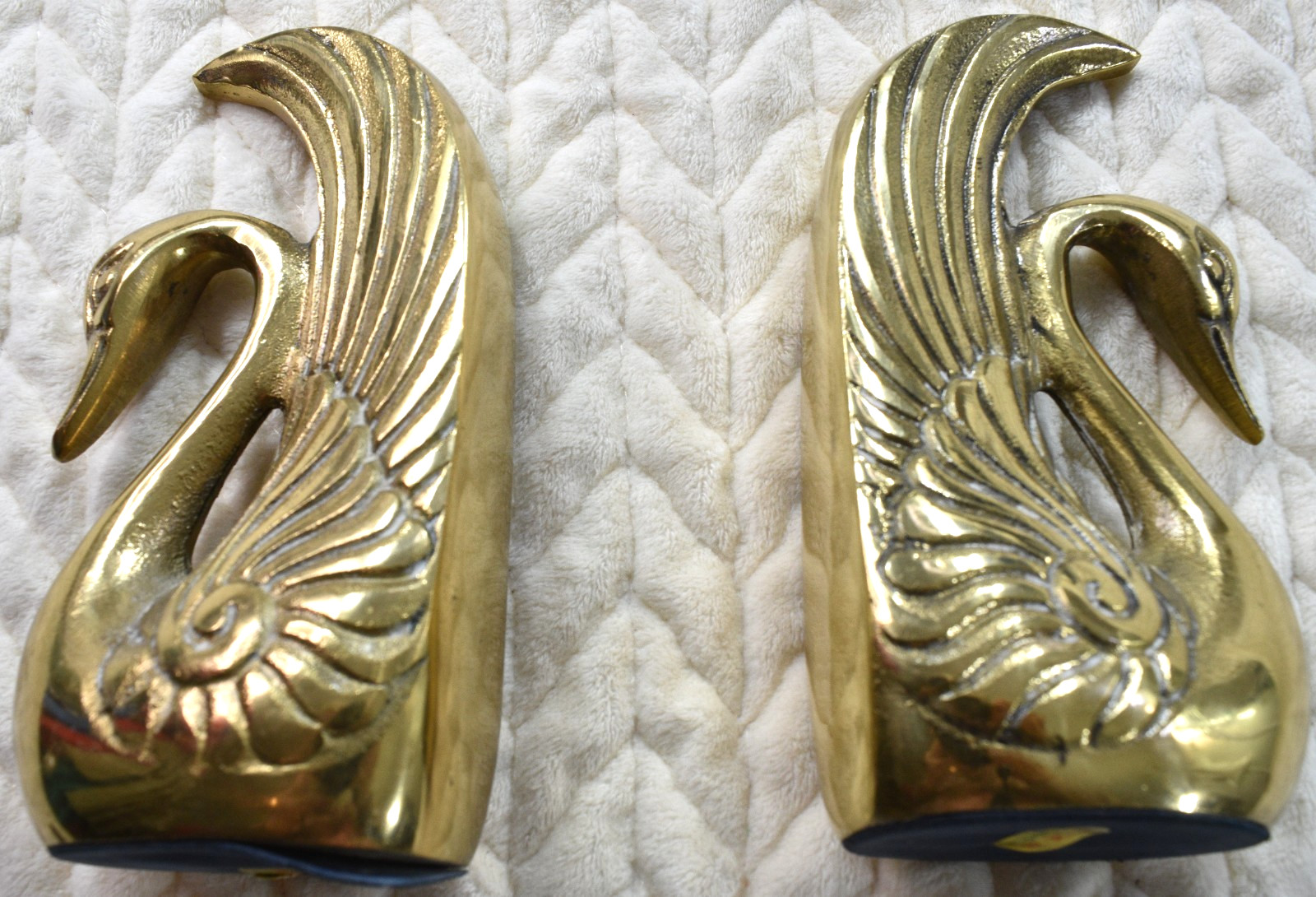 Vintage MCM Swan Book Ends Solid Brass Art Deco Style 6.5 inch Heavy Made Korea