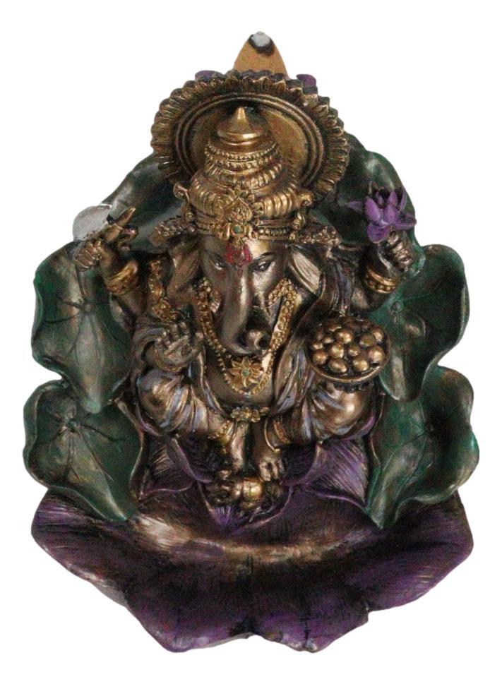 Ebros Hindu Lord Ganesha On Lotus Backflow Cone Incense Burner Statue 6″ Tall