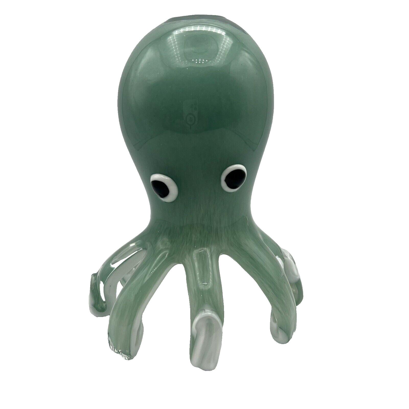 HQT Green & White Art Glass Octopus W/ Applied Eyes Figurine 6 3/4″