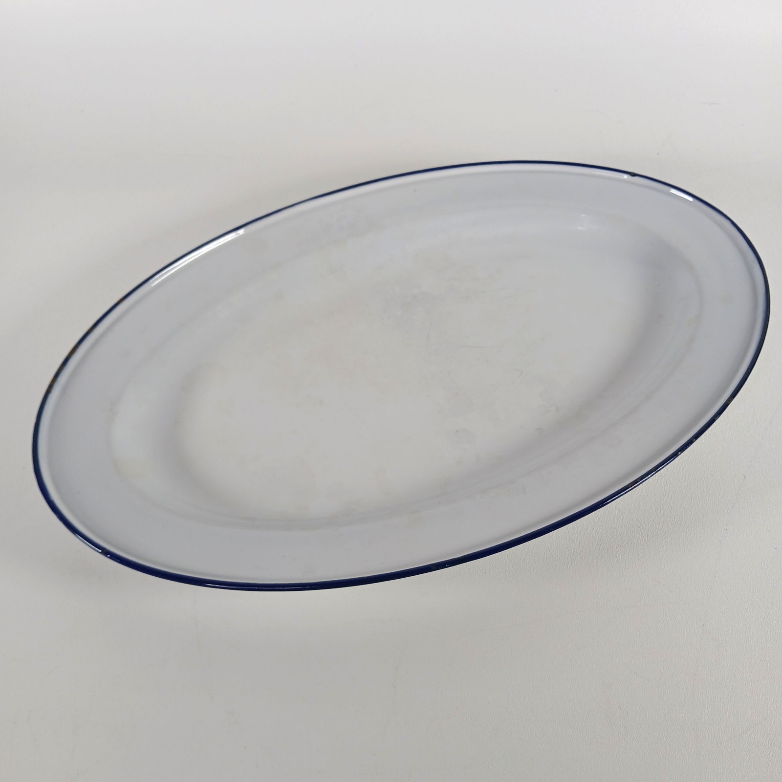 Vintage Large White & Blue Enamel Platter Farm House Made in Sweden