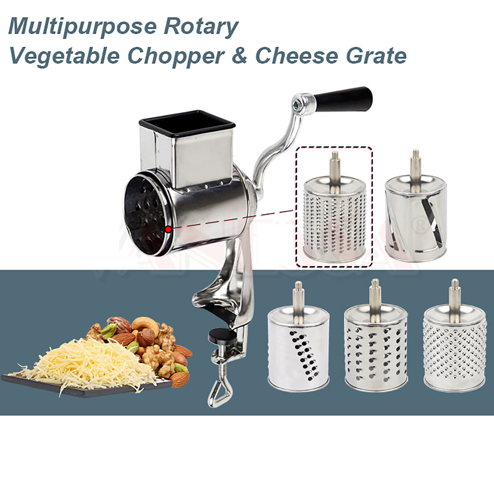 Multifunctional Manual Drum Cutter Slicer Hand Chopper Potato Shredder Steel