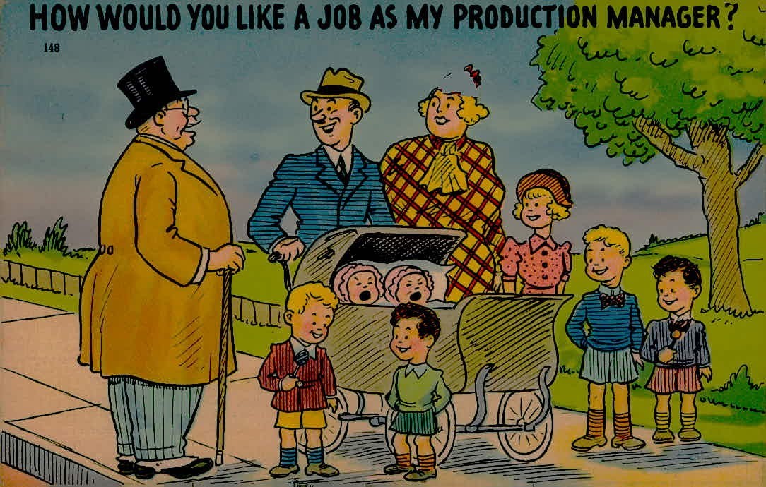 Job As Production Manager Large Family Tichnor Linen Comic Postcard