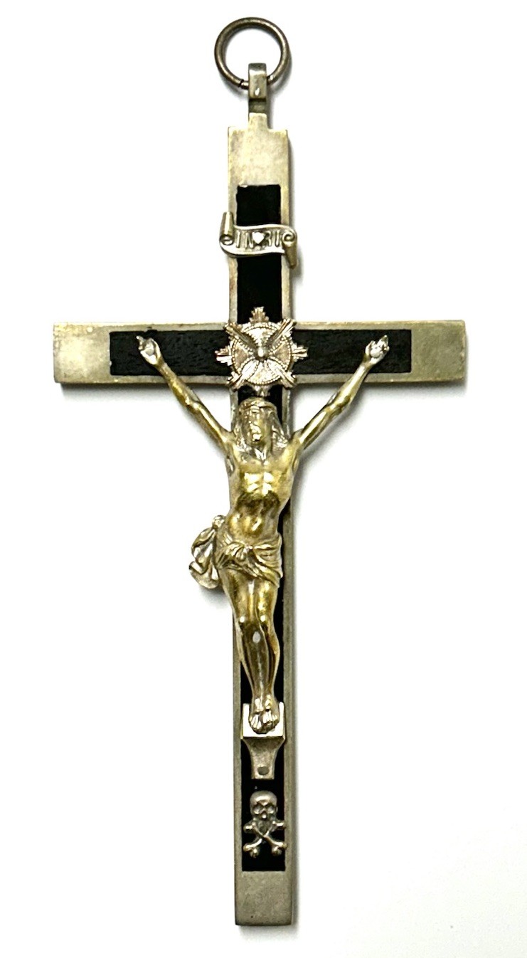 Antique Brass Nun Crucifix Skull Crossbones Ebony German Habit Cross Pectoral