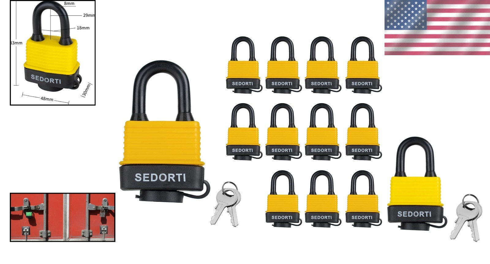 12 Pack Yellow Waterproof Padlocks – Keyed Alike