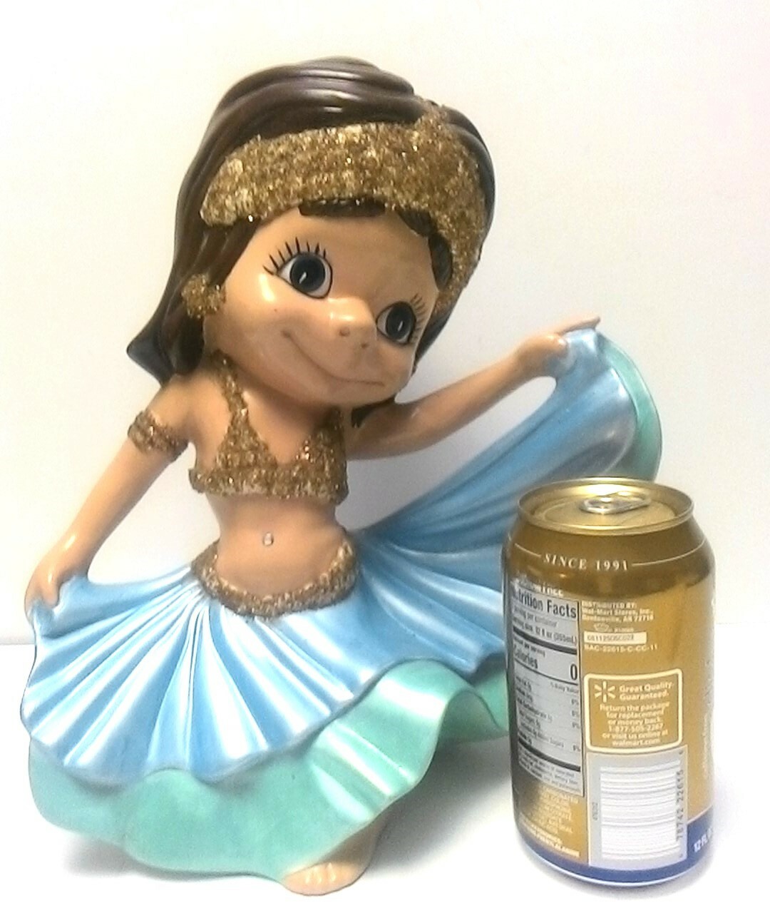 Belly Dancer Smiley Girl Ceramic Atlantic Mold 10″ Tall Glitter Uncommon