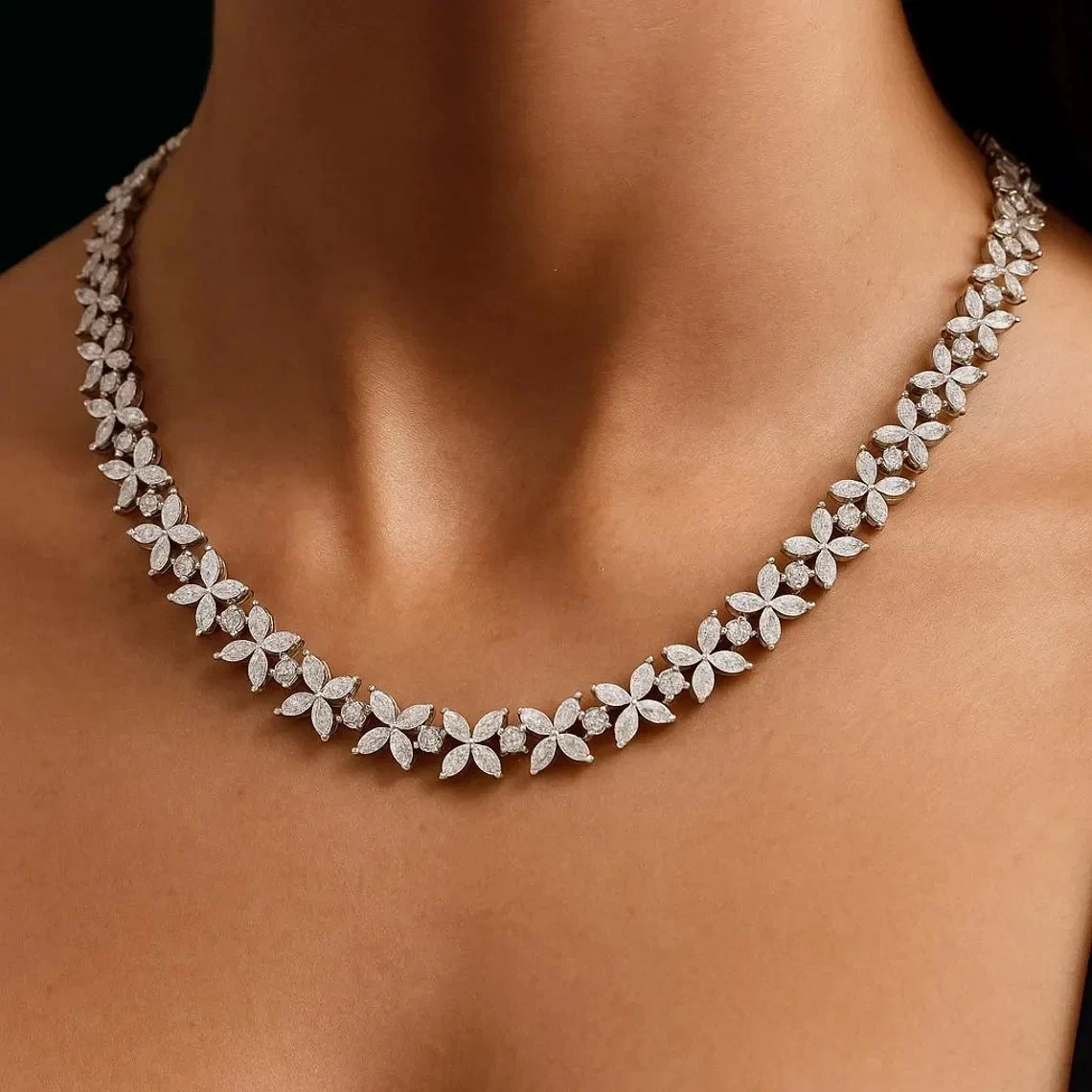 Luxury 14K White Gold Over Diamond Choker Designer Wedding 16″Necklace For Women