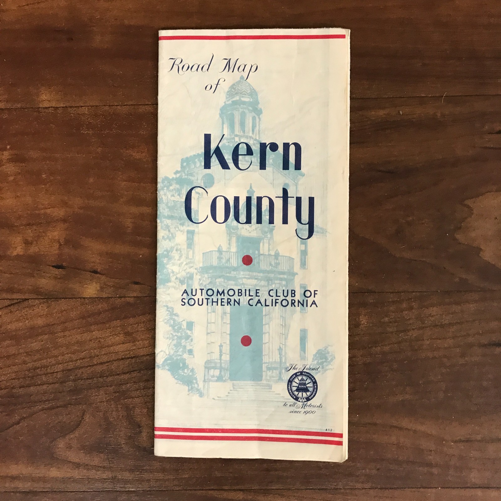 1940s Kern County California Road Map AAA Auto Club Bakersfield Taft Original