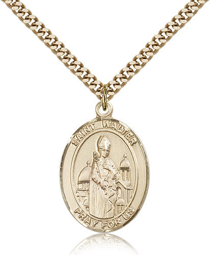 Saint Walter Of Pontnoise Medal For Men – Gold Filled Necklace On 24 Chain -…