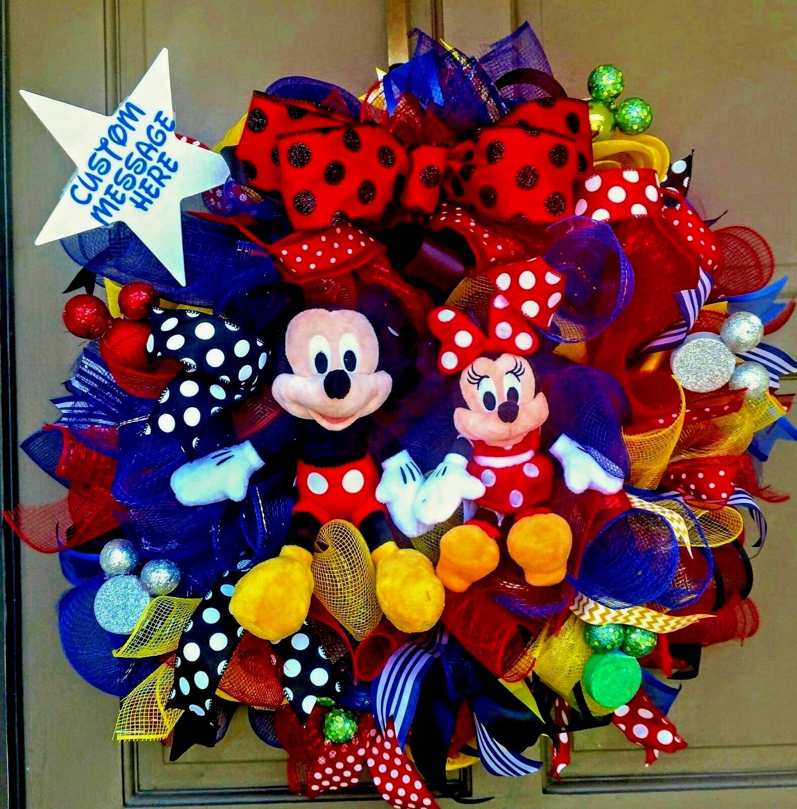 Handmade Mickey and Minnie Mouse Large Front Door Wreath Birthday Door Decor