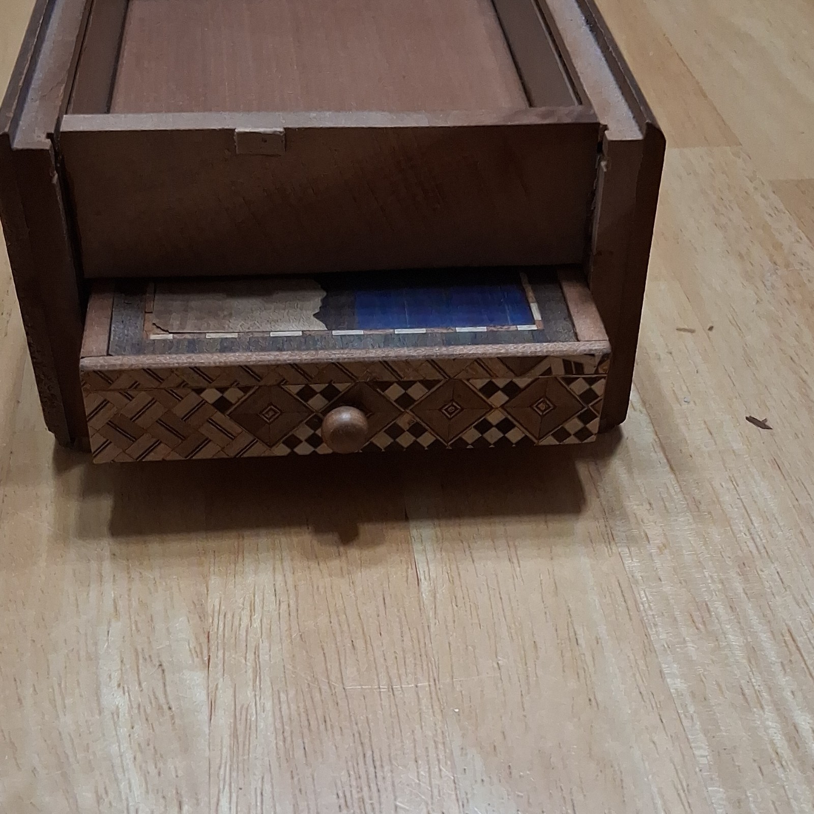 Japan Puzzle Rectangular Lidded Box Asian Landscape Pictorial Dragon Design