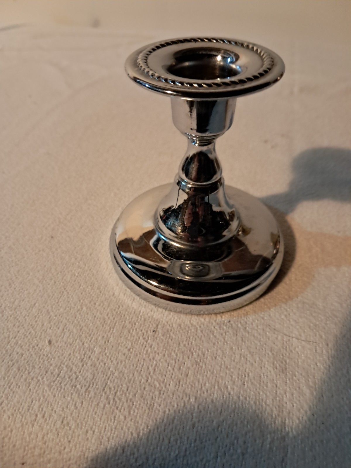 Silver Metal Polished Round Candle Holder with Beaded Edge