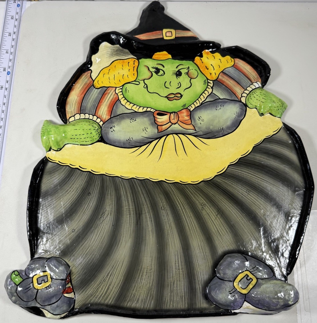 1992 Fitz & Floyd HALLOWEEN HOEDOWN Witch Paper Papier Mache Party Tray 15”