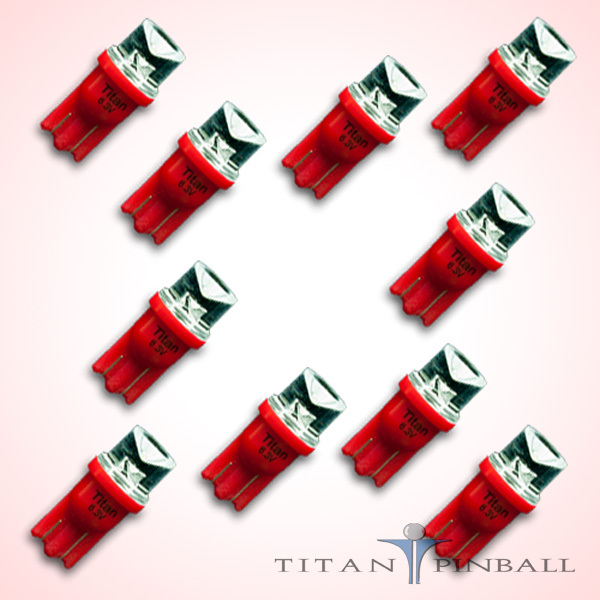 (10 Pack) – 6.3 Volt LED Bulb Concave 555 Wedge Base (T10) Pinball – RED
