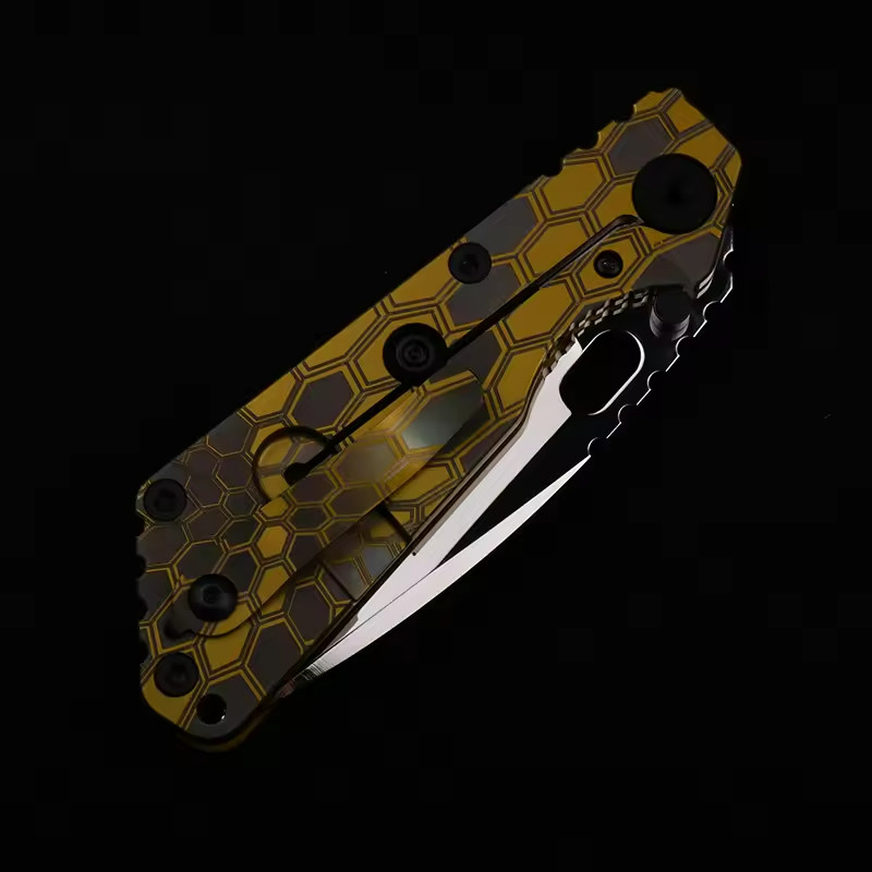 New TC4 Snake Pattern Titanium Handle Tactical Folding Mirror EDC Pocket Knife