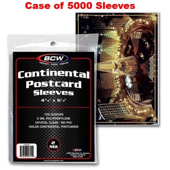 Case 5000 BCW Continental Postcard Soft Poly Sleeves 4 3/8×6 archival protector