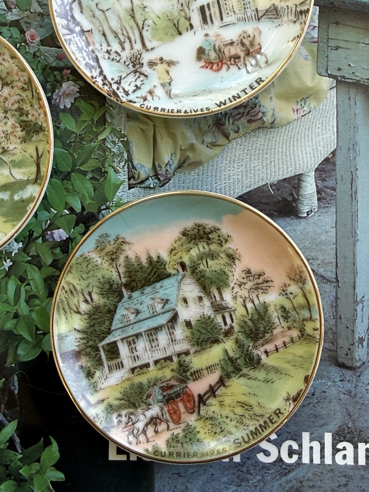 Vintag Set 4 Mini Plates Porcelain Pastel Colors Spring Summer Winter Fall Japan