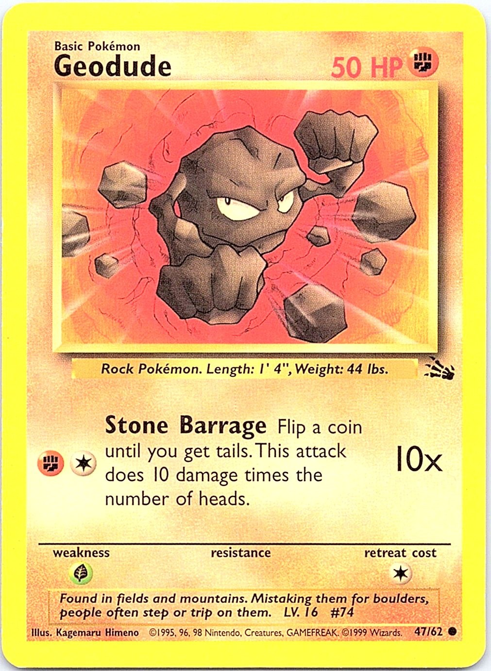 Geodude 47/62 Common Fossil Pokemon Unlimited Heavily Played