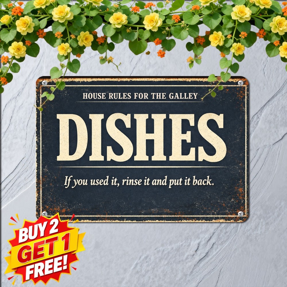 Self Cleaning Kitchen Rules Tin Sign Funny Restaurant Dining Room Wall Plaque