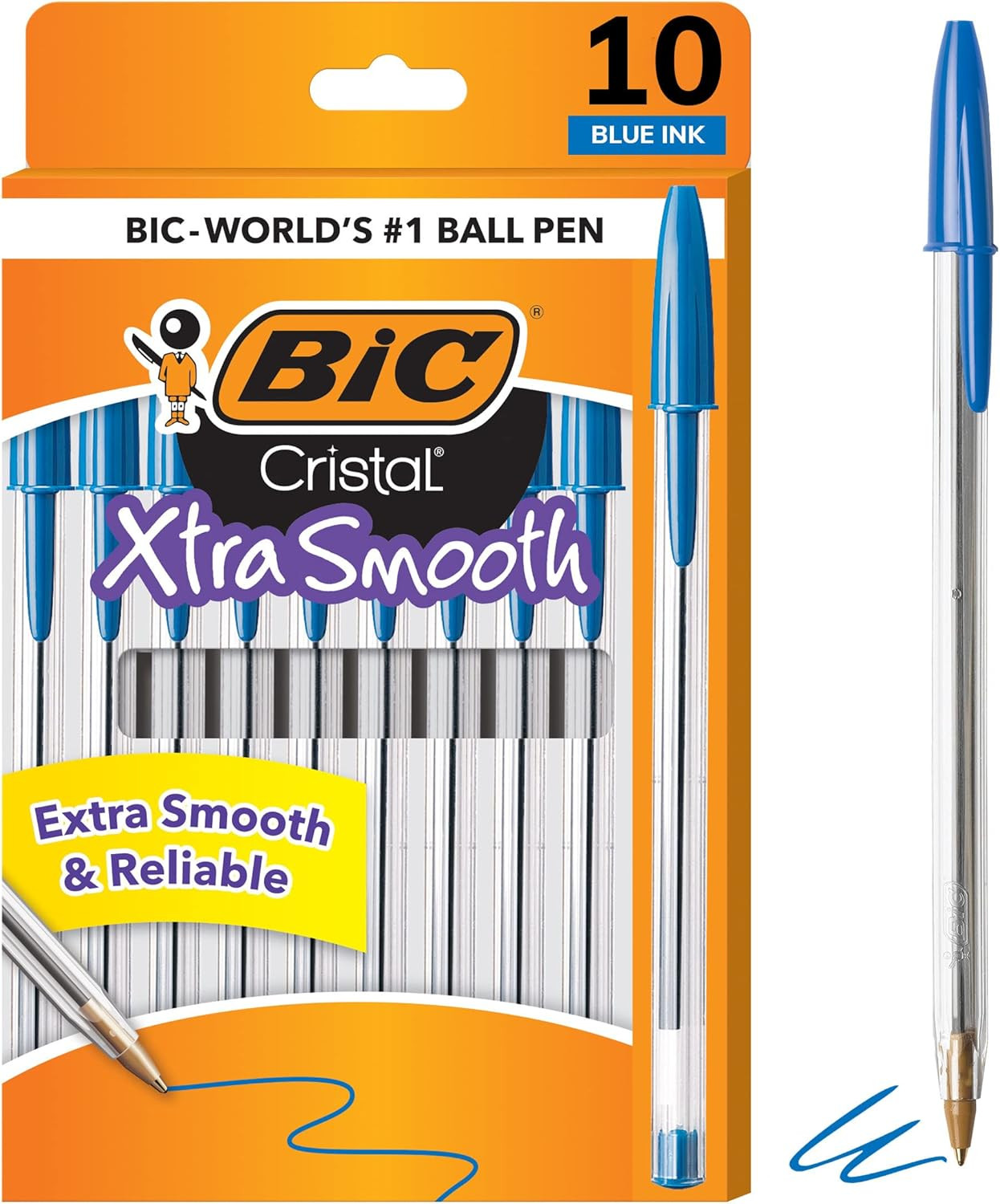 Cristal Xtra Smooth Ballpoint Pens 10 Count Medium Point 1.0mm Blue