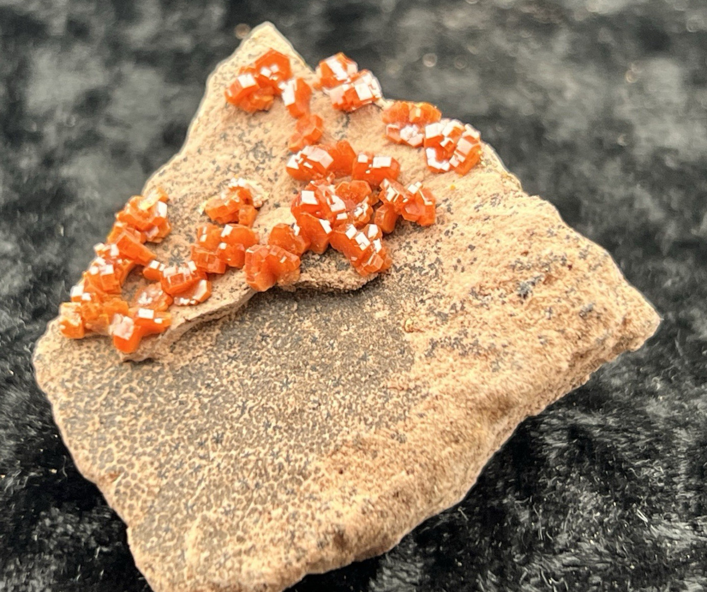 Vanadinite Specimen Red Hexagonal Crystals from Morocco 28 grams