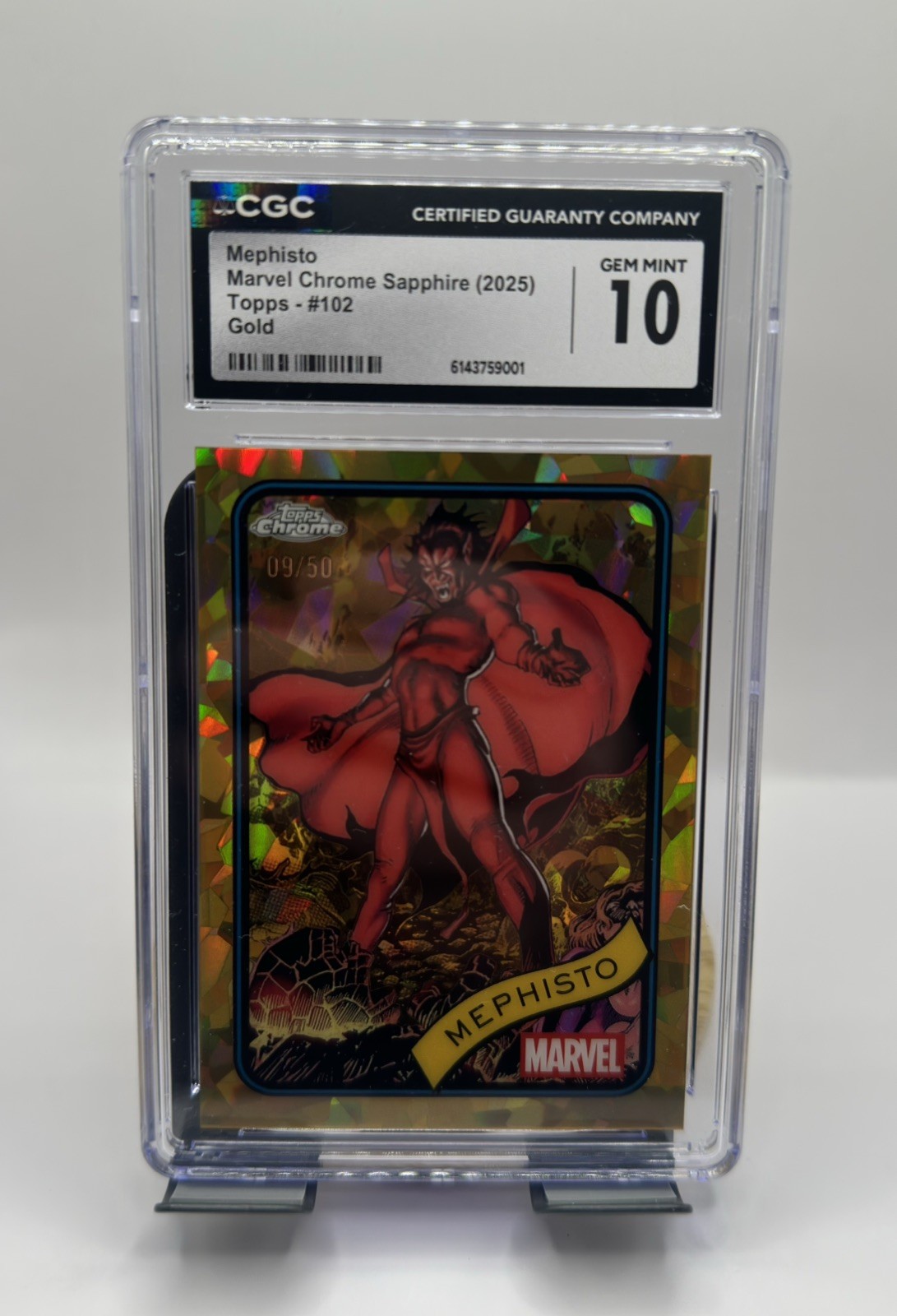 topps chrome marvel sapphire mephisto 102 gold 09/50