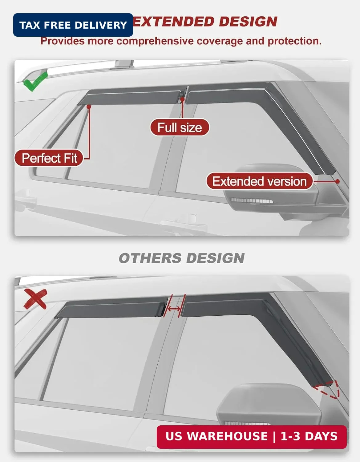 Outside-Mount Window Rain Guards Fit for Ford Explorer 2020-2026, Extra Durable