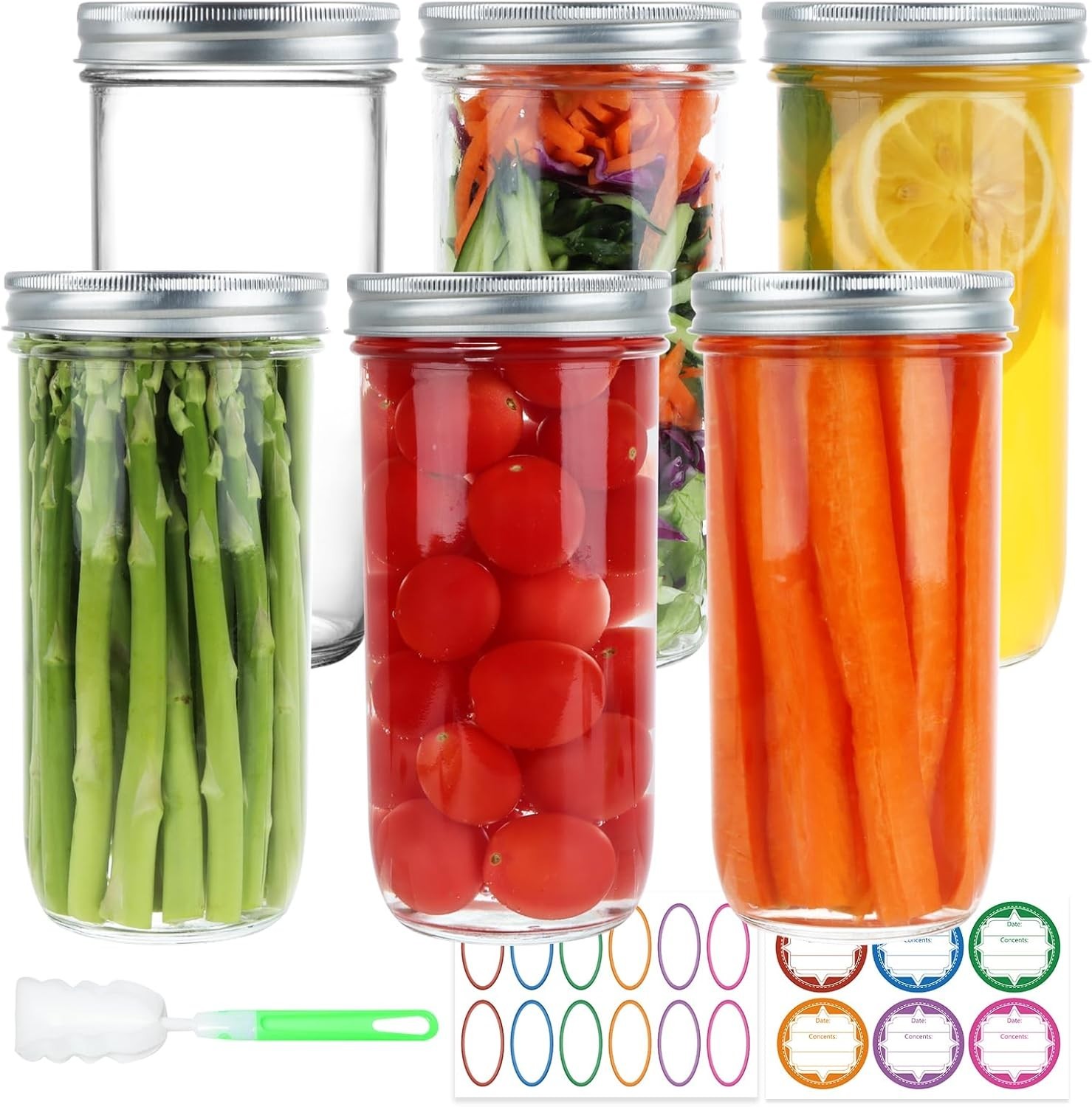 24 Oz Mason Jars,6 Pack Wide Mouth Mason Jars 24Oz with Lids,Tall Mason Jars